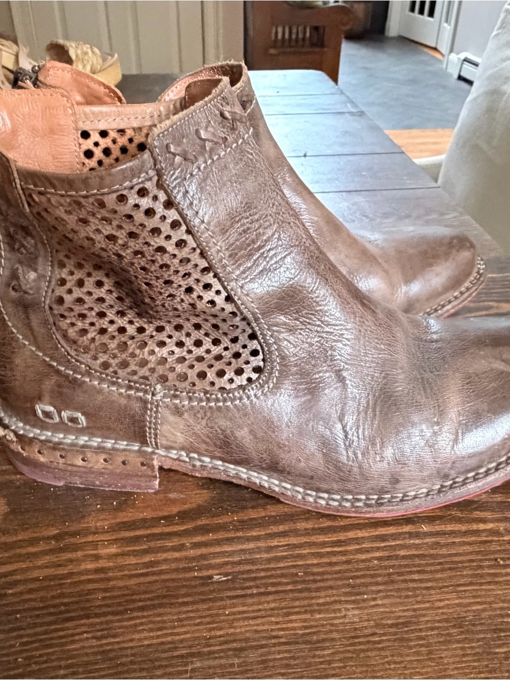BNWOT Bed Stu Baylene Rustic Taupe Perforated Leather Ankle Booties